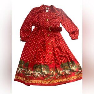 Vintage 90s equestrian fox hunting midi dress ladies XXL